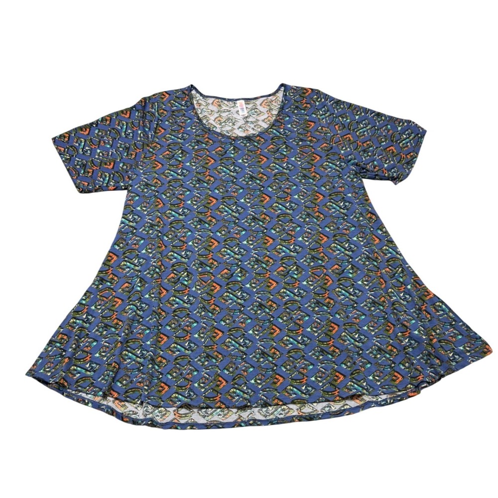LuLaRoe Perfect T Top 3XL Blue Geometric Abstract Tunic NWT #145 Artsy 90s Retro